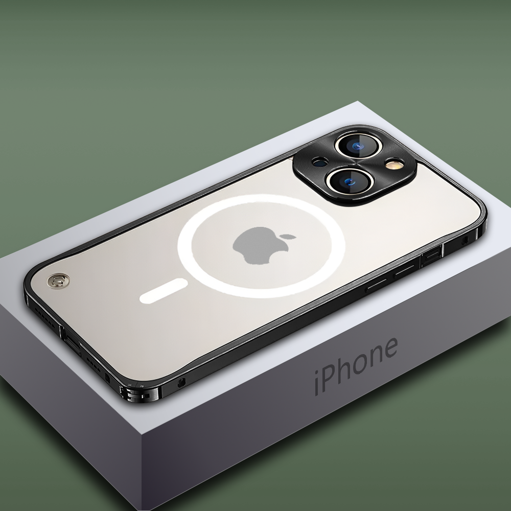 iPhone 14 Frosted Glass Aluminium Frame Case