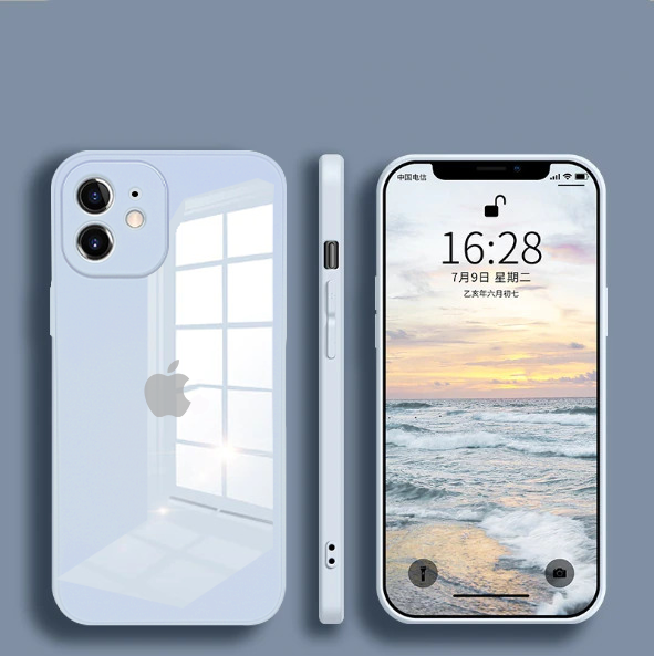 iPhone 12 Mini Aqua Square Tempered Glass Case