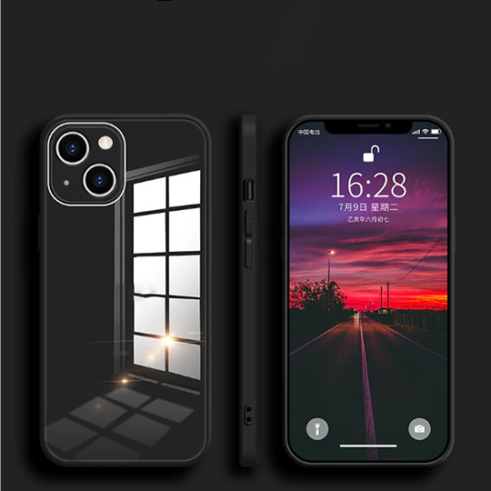 iPhone 13 Mini Aqua Square Tempered Glass Case