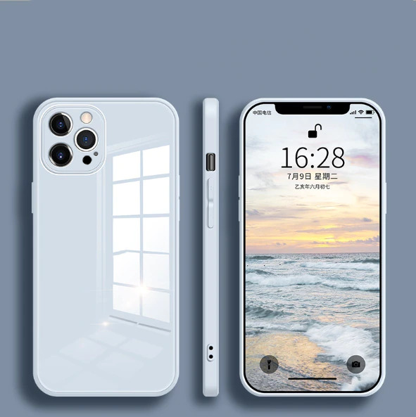 iPhone 14 Pro Aqua Square Tempered Glass Case
