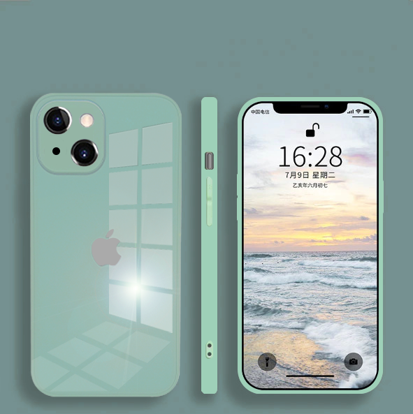 iPhone 13 Mini Aqua Square Tempered Glass Case